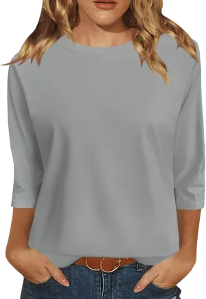 JomeDesign 3/4 Length Sleeve Womens Tops Sun Shirts UPF50  Tunic Blouses Breathable Crew Neck Loose Fit Tshirts Outdoor
