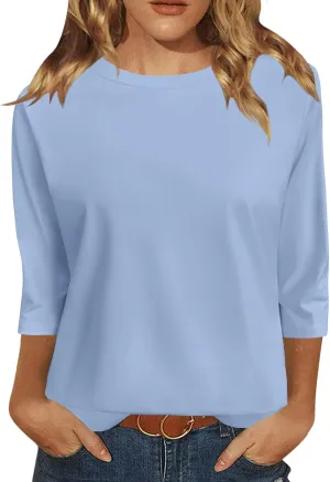 JomeDesign 3/4 Length Sleeve Womens Tops Sun Shirts UPF50  Tunic Blouses Breathable Crew Neck Loose Fit Tshirts Outdoor