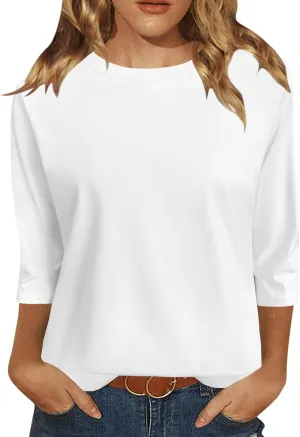 JomeDesign 3/4 Length Sleeve Womens Tops Sun Shirts UPF50  Tunic Blouses Breathable Crew Neck Loose Fit Tshirts Outdoor