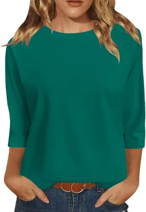 JomeDesign 3/4 Length Sleeve Womens Tops Sun Shirts UPF50  Tunic Blouses Breathable Crew Neck Loose Fit Tshirts Outdoor