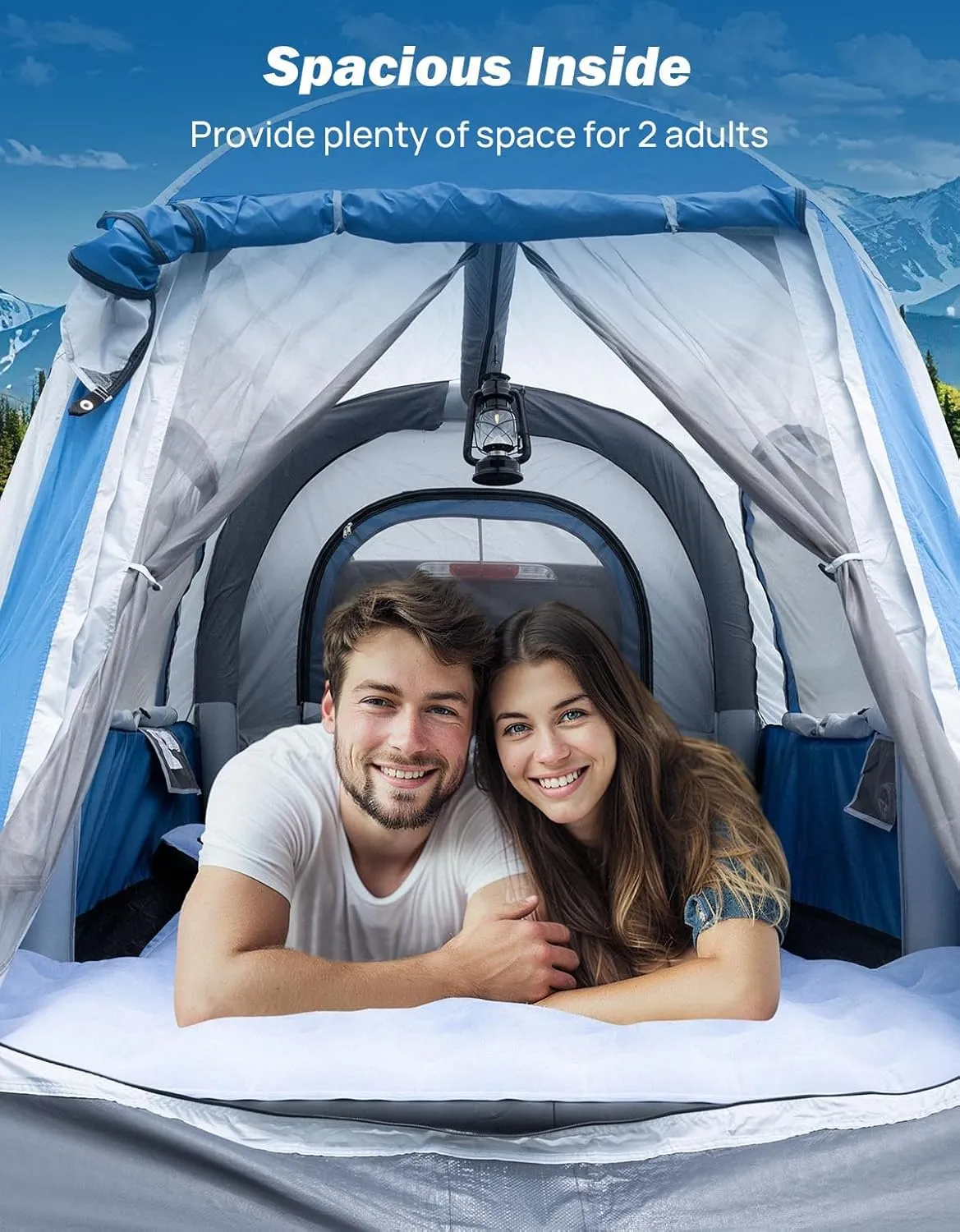 JOYTUTUS Inflatable Truck Bed Tent 5.5-6.5FT with Awning, Includes Air Pump for Quick 30 S Setup, Dual-use Pickup or Camping Tent for 2 Person, Truck Tent with Waterproof Roof Shade and 3 Windows