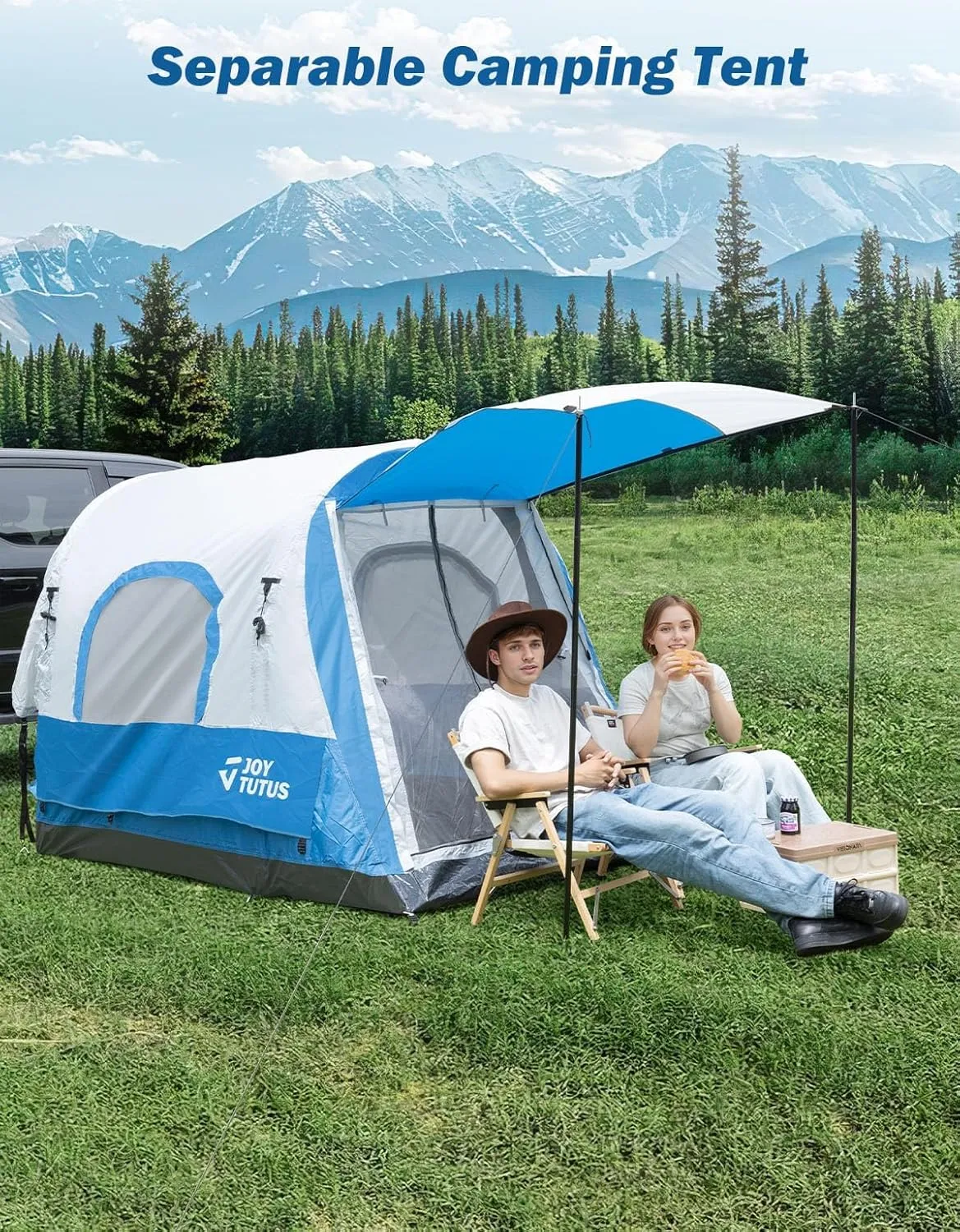 JOYTUTUS Inflatable Truck Bed Tent 5.5-6.5FT with Awning, Includes Air Pump for Quick 30 S Setup, Dual-use Pickup or Camping Tent for 2 Person, Truck Tent with Waterproof Roof Shade and 3 Windows