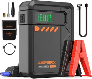 Jump Starter with Air Compressor, 3000A Portable Car Jumper, 150PSI Cordless Tire Inflator, 12V Jump Box for 9.0 Gas/7L Diesel Engine, Power Bank, 400LM Light, Car Battery Booster with Storage Bag