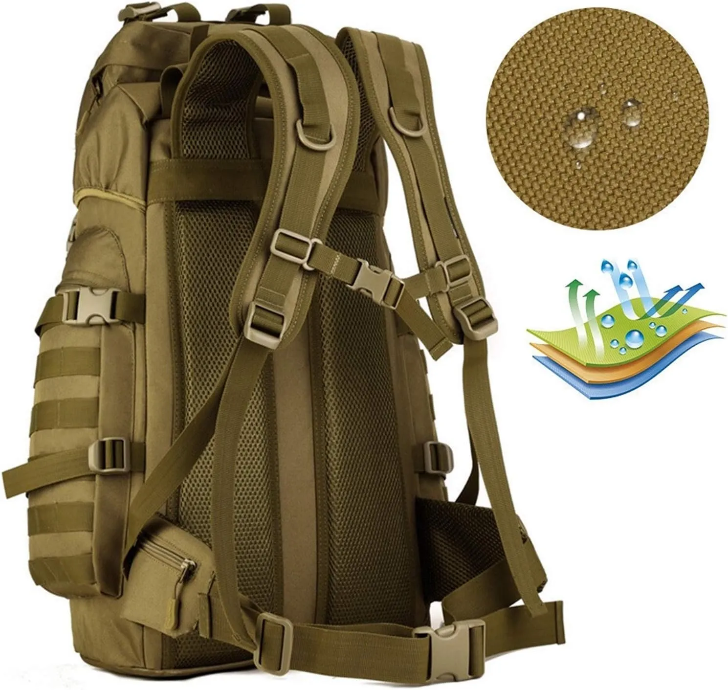 Jungle Leopard 60L Tactical Backpack Man with Tripod Holer Army Rucksack Sports Bag for Hiking Camping Hunting Trekking(S419-60-ACU)