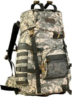 Jungle Leopard 60L Tactical Backpack Man with Tripod Holer Army Rucksack Sports Bag for Hiking Camping Hunting Trekking(S419-60-ACU)