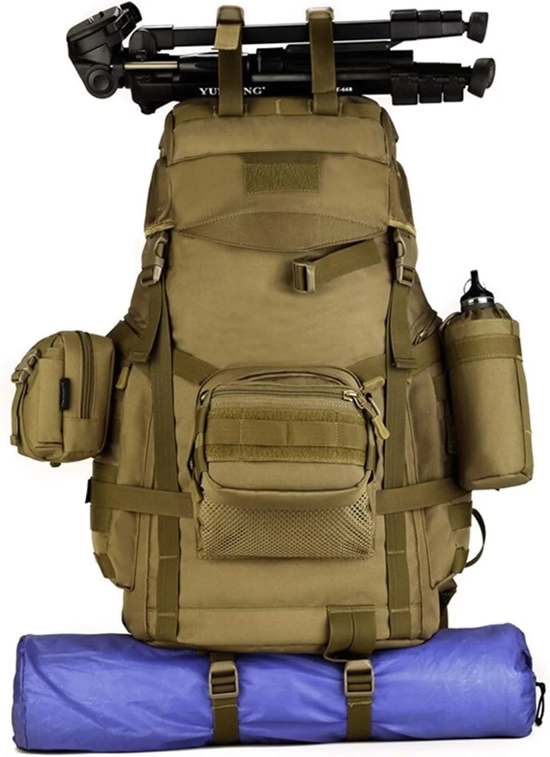 Jungle Leopard 60L Tactical Backpack Man with Tripod Holer Army Rucksack Sports Bag for Hiking Camping Hunting Trekking(S419-60-ACU)