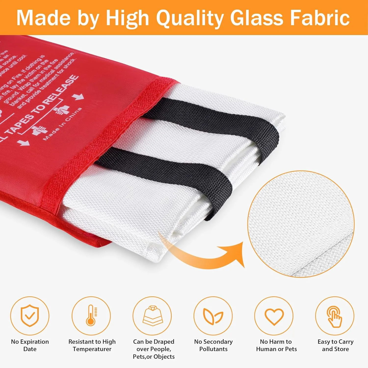 KANHIRO Fire Blanket Emergency for Home Kitchen - Fiberglass Fire Suppression Blanket Great for School, Fireplace, Grill, Car, Office, Warehouse (6 Pack, 39 in X 39 in)