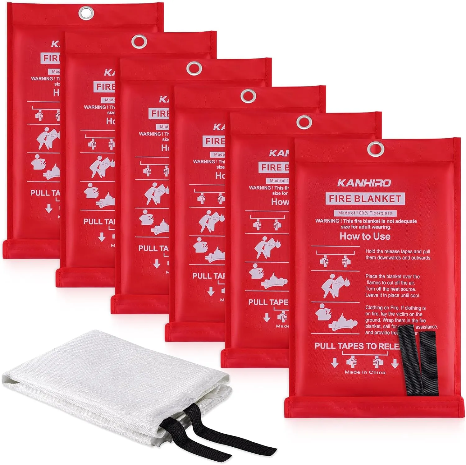 KANHIRO Fire Blanket Emergency for Home Kitchen - Fiberglass Fire Suppression Blanket Great for School, Fireplace, Grill, Car, Office, Warehouse (6 Pack, 39 in X 39 in)