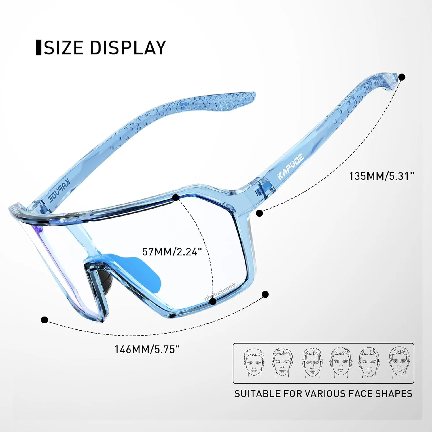 KAPVOE Photochromic Cycling Glasses Men Mountain Bike Glasses Women Clear MTB Sports Sunglasses Bicycle Triathlon Running