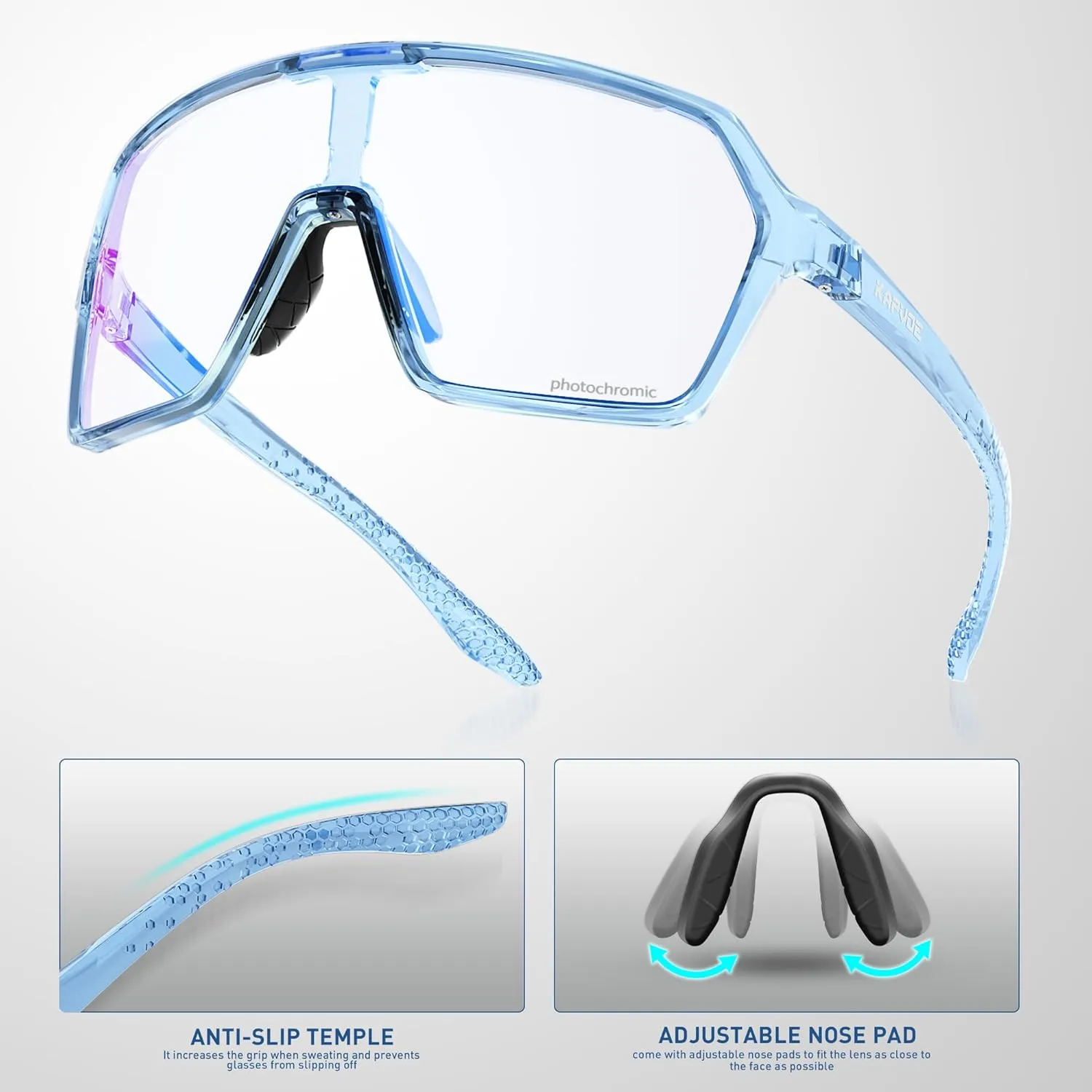 KAPVOE Photochromic Cycling Glasses Men Mountain Bike Glasses Women Clear MTB Sports Sunglasses Bicycle Triathlon Running
