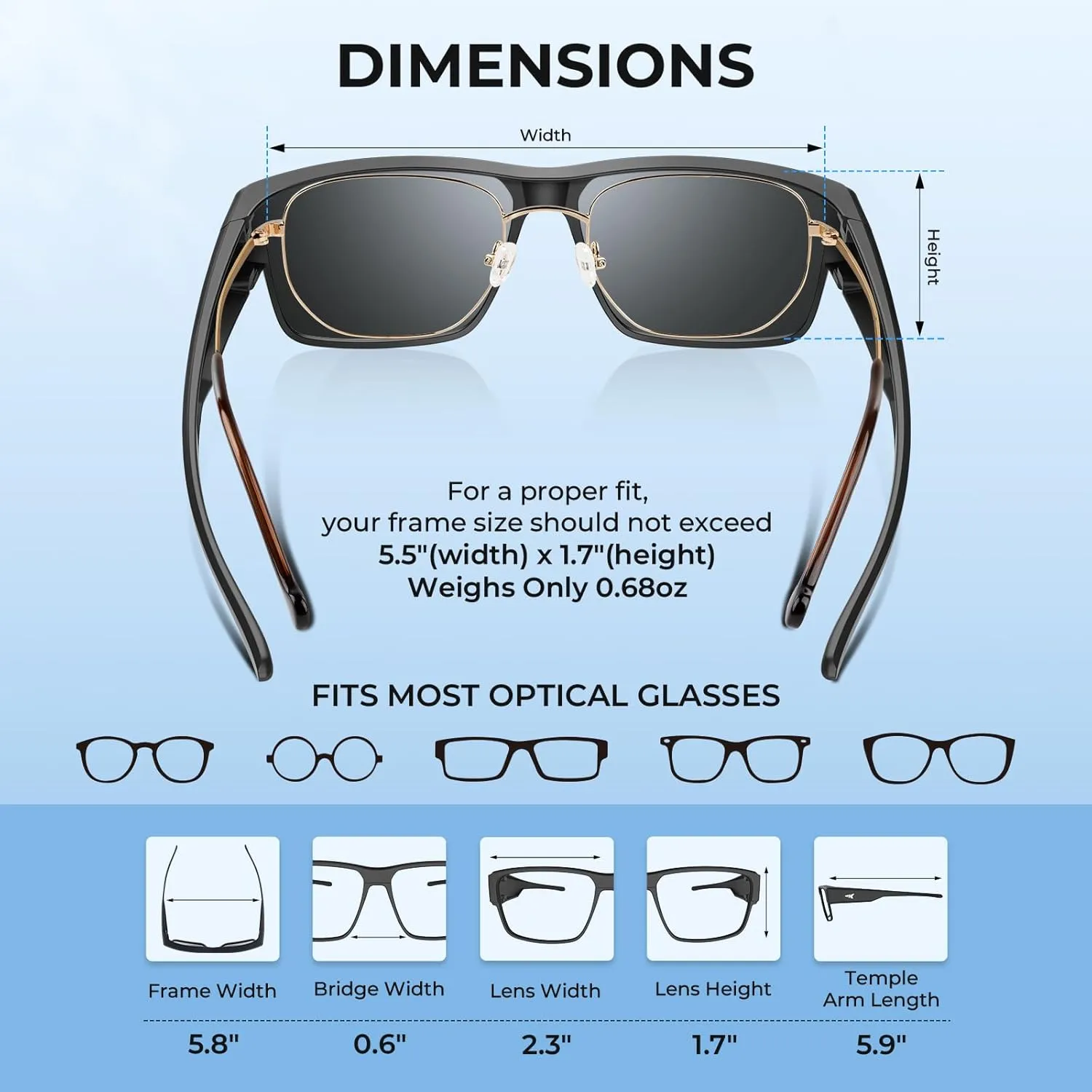 KastKing Molino Fit-Over Polarized Sunglasses,UV400 Protection Ultralight Wraparound Fishing Sports Sunglasses, TAC Lenses