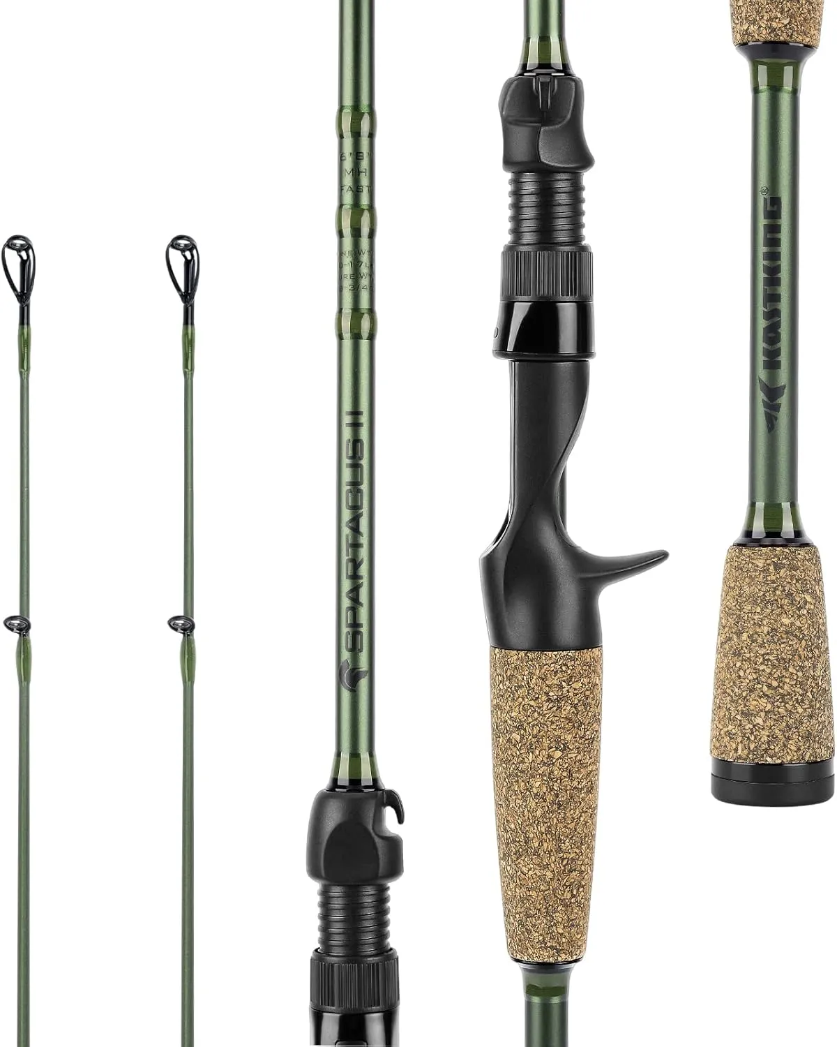 KastKing Spartacus II Fishing Rods - IM6 Graphite Blanks Casting & Spinning Rods, 2-Piece Rods with Extra Tip Section, PTS Power Transition System, KastFlex Technology, Rubber Cork Handle
