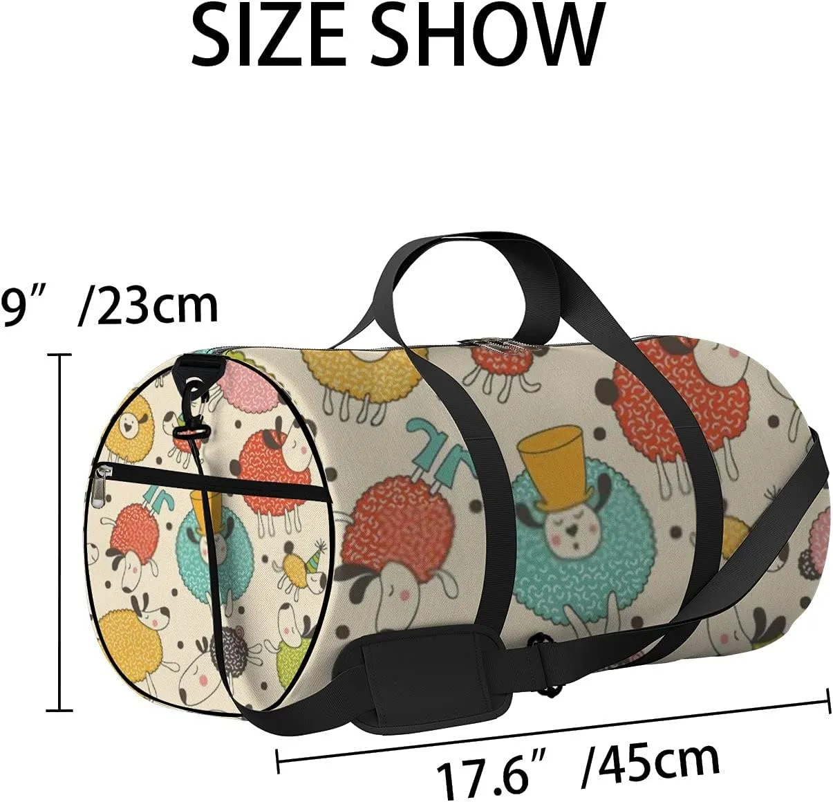 Kawaii Animals Cute Cartoon Sleepy Sheep Sports Bag Tote Bag Waterproof Gym Bag with Shoulder Strap Zipper 2 Side Pockets for Men and Women, Travel and Storage Shoulder Bag.