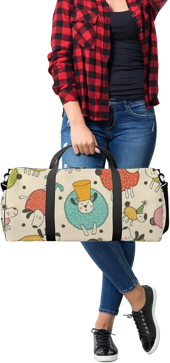 Kawaii Animals Cute Cartoon Sleepy Sheep Sports Bag Tote Bag Waterproof Gym Bag with Shoulder Strap Zipper 2 Side Pockets for Men and Women, Travel and Storage Shoulder Bag.