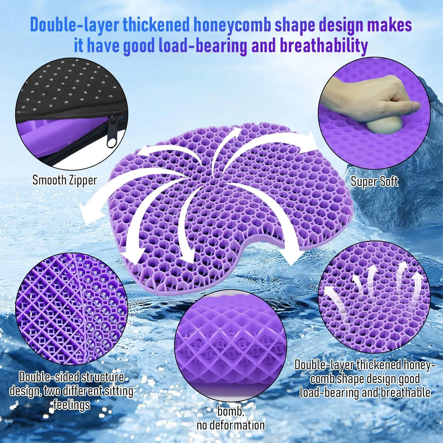 Kayak Seat Cushion, Thicken Anti Slip Waterproof Gel Kayak Seat, Portable Canoe Rowing Rubber Dinghy Pad for Stadium Sit in Kayak Inflatable Fishing Kayak Canoe Kayak Accessories