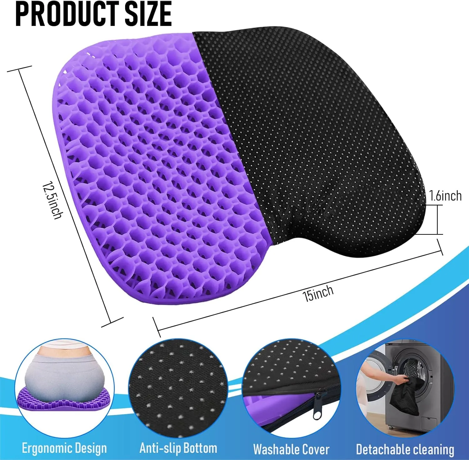 Kayak Seat Cushion, Thicken Anti Slip Waterproof Gel Kayak Seat, Portable Canoe Rowing Rubber Dinghy Pad for Stadium Sit in Kayak Inflatable Fishing Kayak Canoe Kayak Accessories