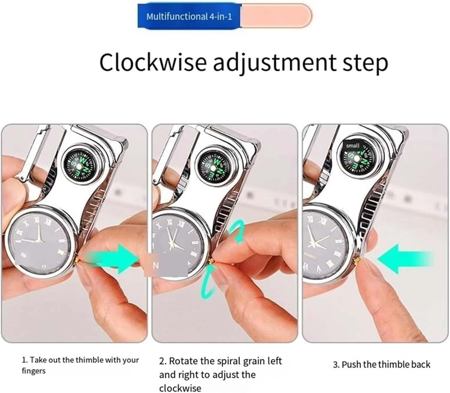 Keychain Compass Lighter, Butane Adjustable Flame Lighters with Clock Dial and Bottle Opener, 4 in 1 Multifunctional Torch Lighter, for Emergency Survival Gear Camping Outdoor (Color : Silver)