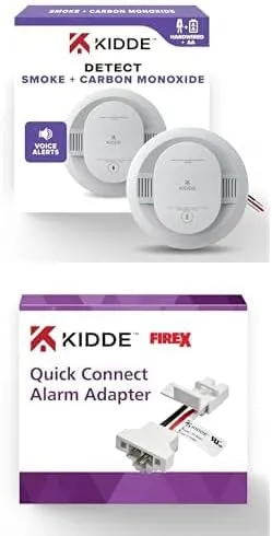 Kidde Hardwired Smoke & Carbon Monoxide Detector, AA Battery Backup, and Kidde Adapter Bundle