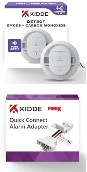 Kidde Hardwired Smoke & Carbon Monoxide Detector, AA Battery Backup, and Kidde Adapter Bundle