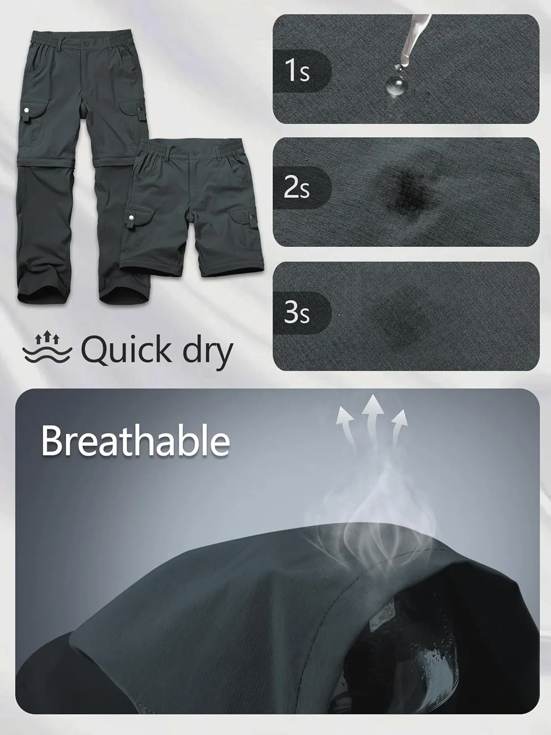 Kids' Cargo Pants, Boys Convertible Hiking Pants, Boy Zip Off Outdoor Casual Pants Quick Dry Climbing Trousers for Youth