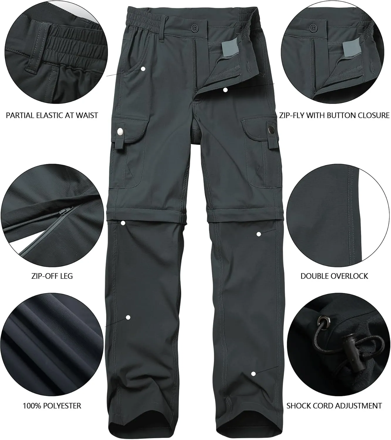 Kids' Cargo Pants, Boys Convertible Hiking Pants, Boy Zip Off Outdoor Casual Pants Quick Dry Climbing Trousers for Youth