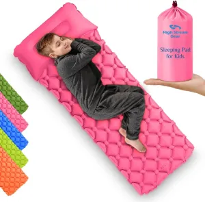 Kids Sleeping Pad for Camping and Sleepovers with Pillow, Inflatable Camping Mattress for Backpacking & Travel, Thick Toddler Cot Mat, Fast Inflating Camping Sleeping Pads for Kids