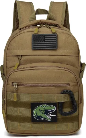 Kids Tactical Backpack Army Molle Bookbag Military Boys Backpack for School, Outdoor, Camping (Includes 2 Patches  1 Carabiner), Brown