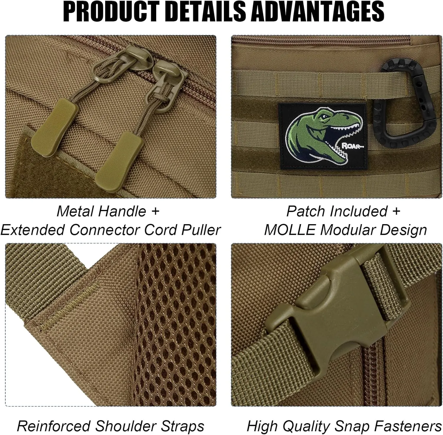 Kids Tactical Backpack Army Molle Bookbag Military Boys Backpack for School, Outdoor, Camping (Includes 2 Patches  1 Carabiner), Brown