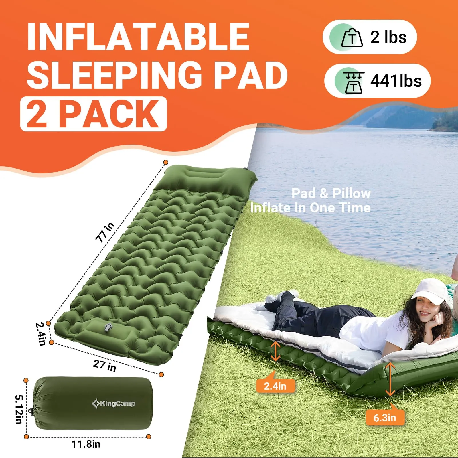 KingCamp DELUXE 10 Single Air Pad Spacious Mattress - 2 Pack