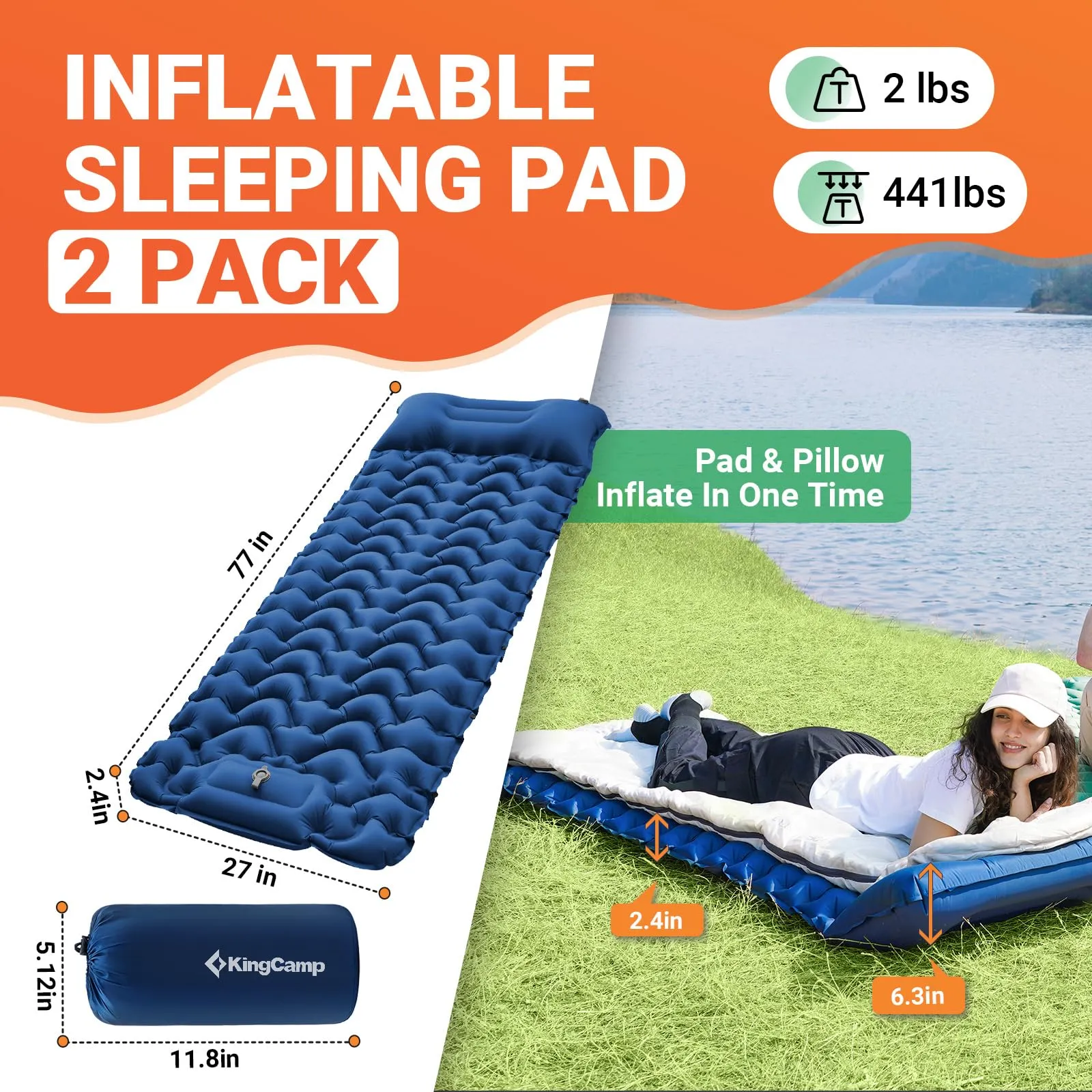 KingCamp DELUXE 10 Single Air Pad Spacious Mattress - 2 Pack