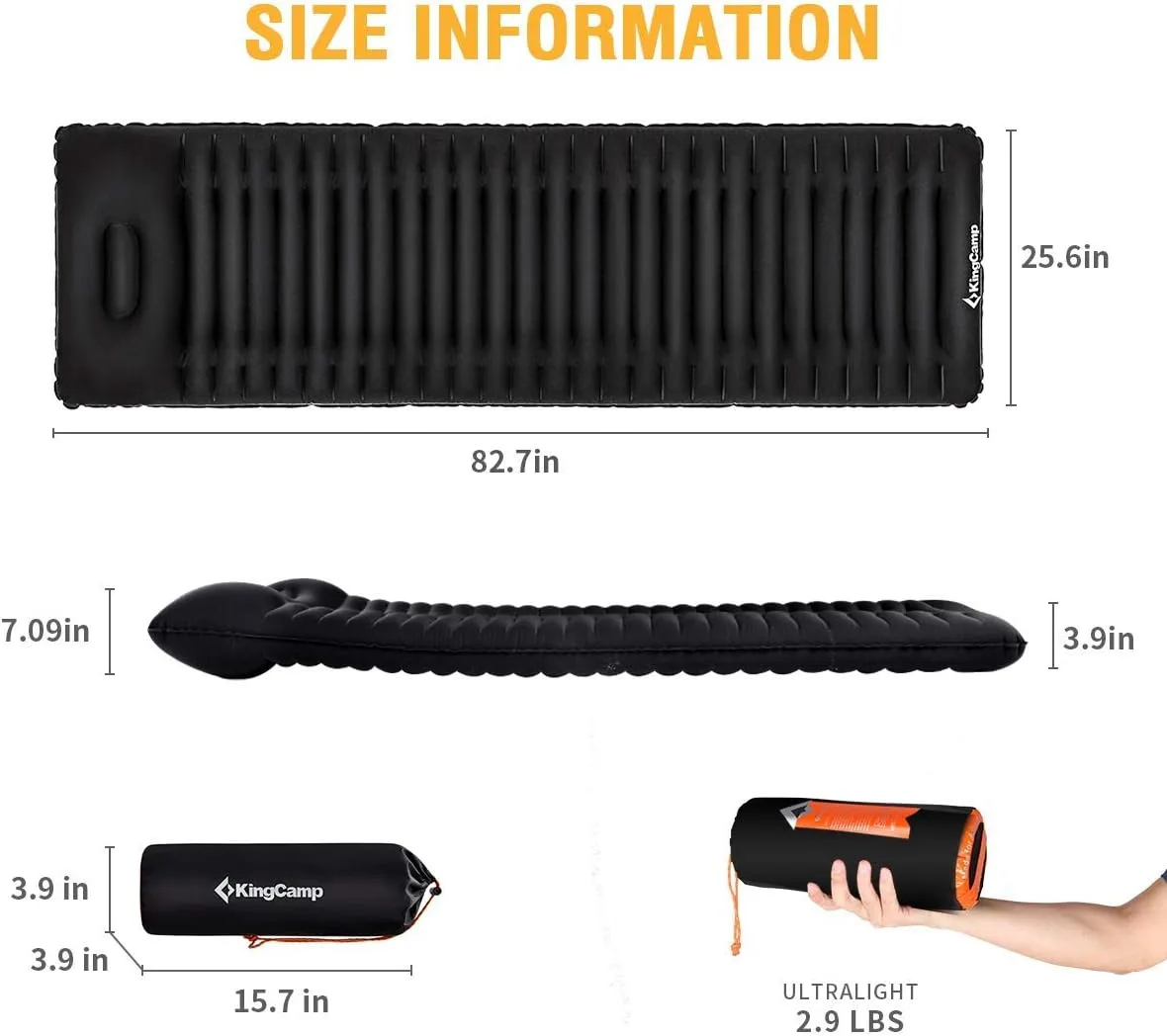 KingCamp Deluxe Inflatable Sleeping Pad for Camping, Luxury Ultra-Comfortable Air Mattress Lightweight Mat for Backpacking, Car Camping Hiking, Tent, Cot and Travel, Single and Double 2 Size
