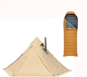 KingCamp Hot Teepee Tent with Ultralight Sleeping Bag for Cold Winter Solo Camping Glamping Hiking