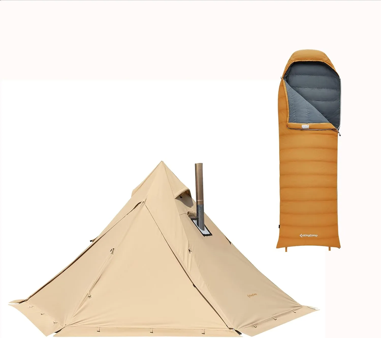 KingCamp Hot Teepee Tent with Ultralight Sleeping Bag for Cold Winter Solo Camping Glamping Hiking