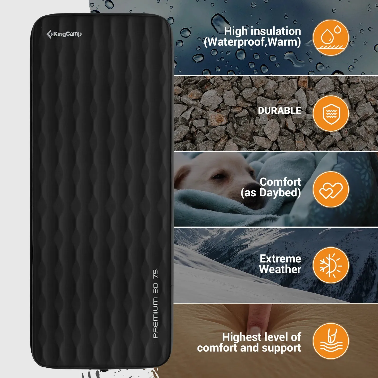 KingCamp PREMIUM 3D 7.5 Single Self-inflateble Pad