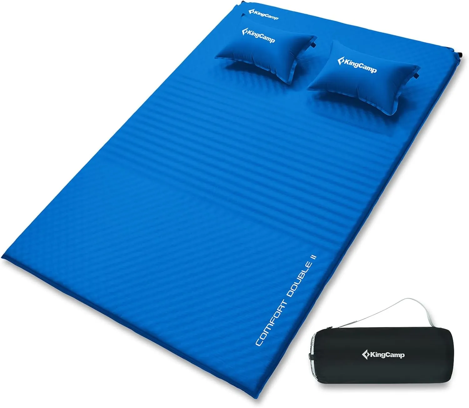 KingCamp Sleeping Pad, Double/Single Self Inflating Mat Air Mattress for Camping, Lightweight Compact Foam Pads for Outdoor Backpacking Tent Traveling Hiking, Built-in/Detached Pillows & Storage Bag