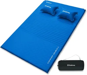 KingCamp Sleeping Pad, Double/Single Self Inflating Mat Air Mattress for Camping, Lightweight Compact Foam Pads for Outdoor Backpacking Tent Traveling Hiking, Built-in/Detached Pillows & Storage Bag
