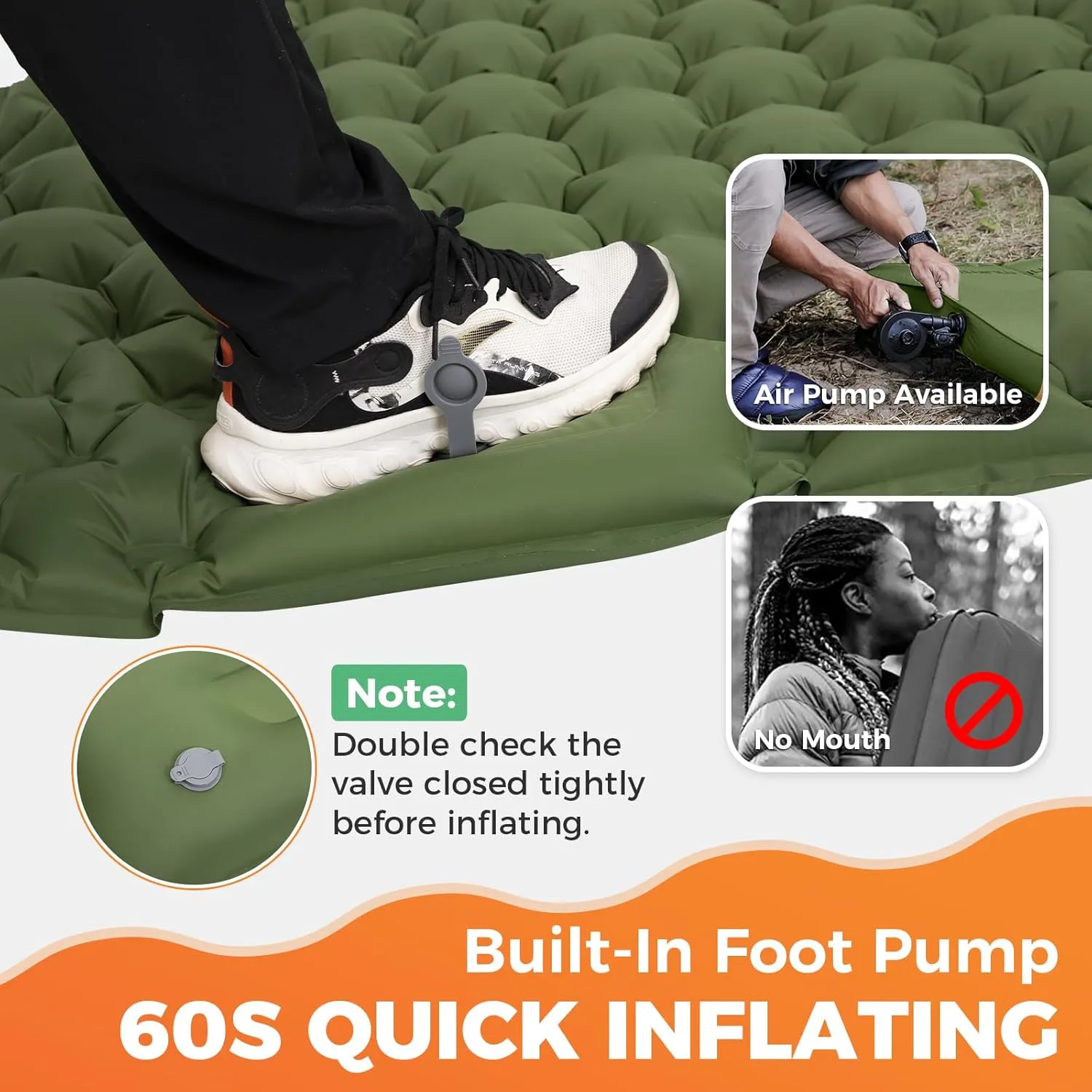 KingCamp Sleeping Pad for Camping, Inflatable Sleeping Pad Ultralight Connectable Camping Mattress with Pillow Built-in Foot Pump for Backpacking Hiking Tent Cot