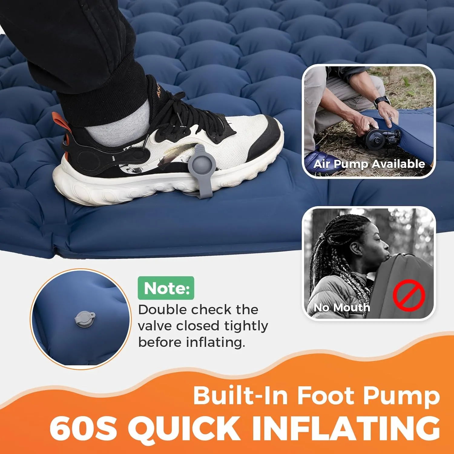 KingCamp Sleeping Pad for Camping, Inflatable Sleeping Pad Ultralight Connectable Camping Mattress with Pillow Built-in Foot Pump for Backpacking Hiking Tent Cot