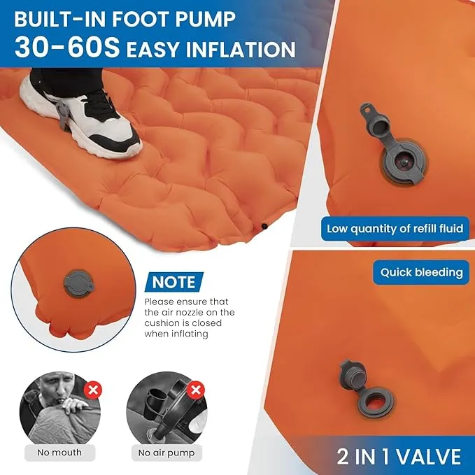 KingCamp Sleeping Pads for Camping, Self Inflating Camping Mattress with Built-in Foot Pump, Connectable Durable Inflatable Sleeping Mat with Pillow, Compact Camping Air Mattress for Camping Hiking
