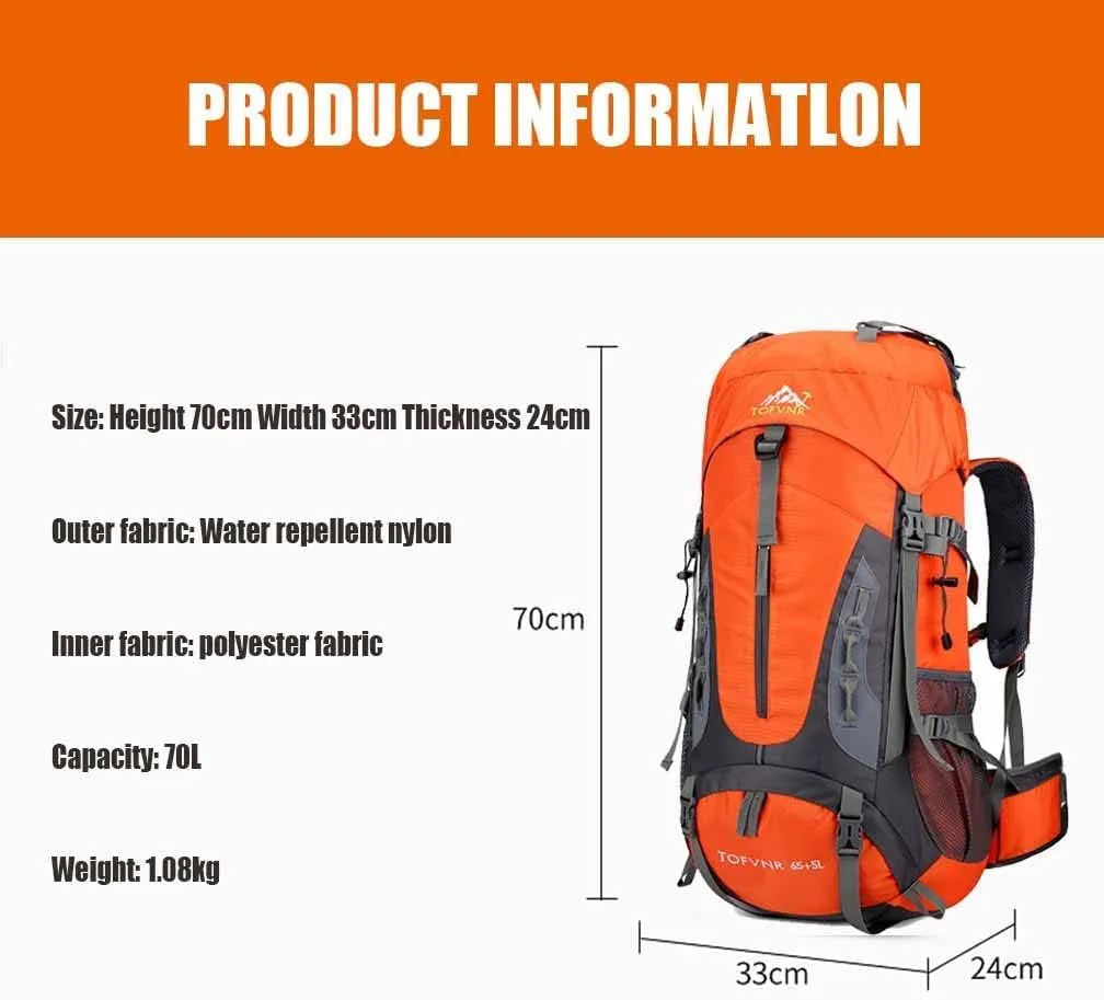 kingsea 70L Large Camping Hiking Backpack, Lightweight Nylon Trekking Rucksack,For Men Women Outdoor Large Capacity Sports Mountaineering Backpack Climbing Travel Waterproof Daypack