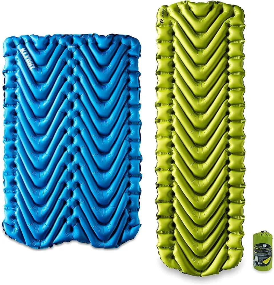 Klymit Insulated Double V Sleeping Pad and Static V2 Inflatable Camping Pad Bundle