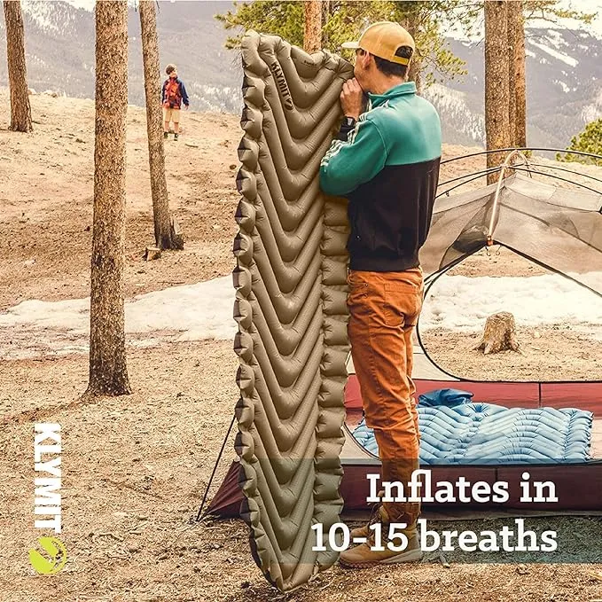 Klymit Insulated Static V Inflatable Camping Sleeping Pad and Static V Sheet Pad Cover Bundle, One Size, Coyote Sand