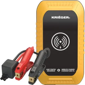 Krieger 12 Volt Car Jump Starter   Portable Wireless Charger   Power Bank Lithium Battery   QC3.0 USB Charger   LED Flashlight & Jump Start Engines up to 6L Gas 3L Diesel - ETL Approved
