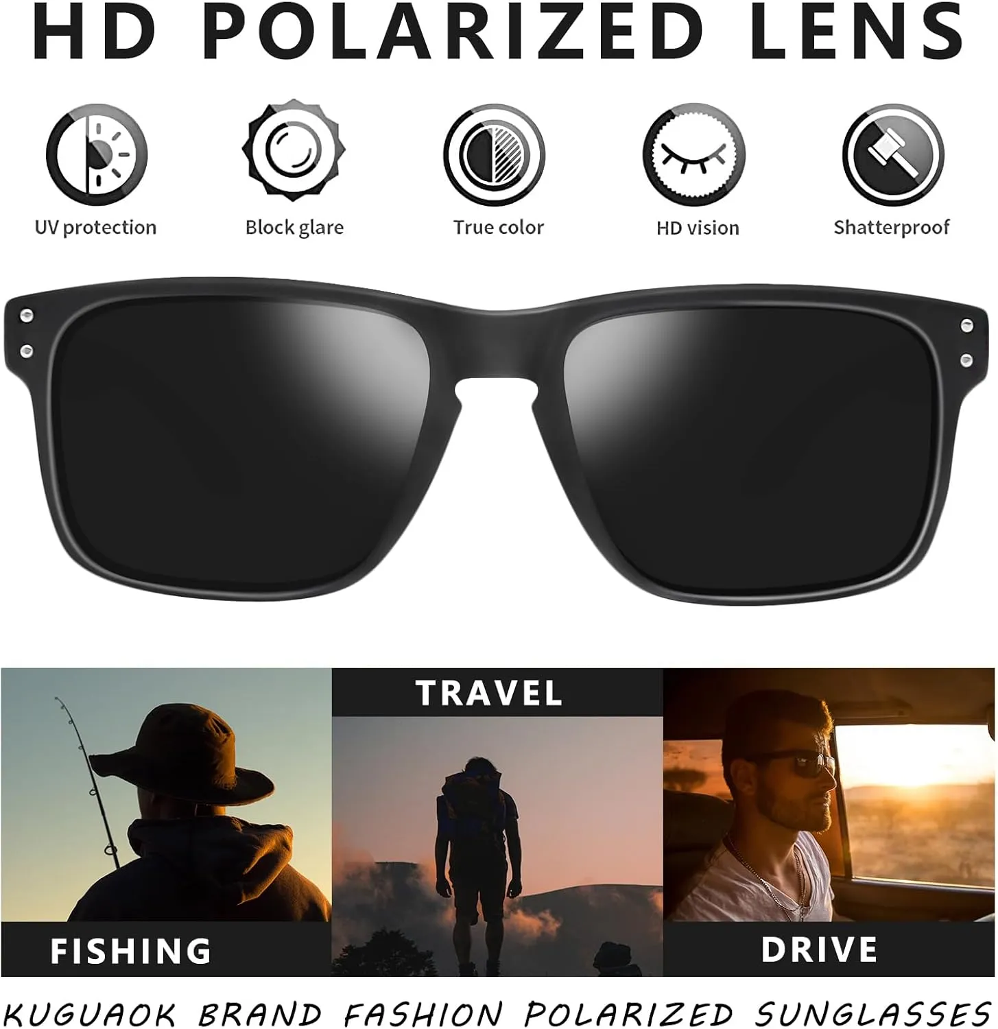 KUGUAOK Polarized Square Sunglasses For Men and Women Matte Finish Sun Glasses UV Protection Glasses