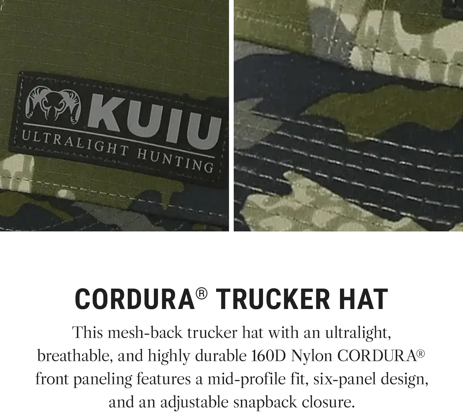 KUIU Cordura® Trucker Hat - Ultralight, Breathable Mesh Back, Adjustable Snapback, 6-Panel Design, DWR Stain-Resistant Visor