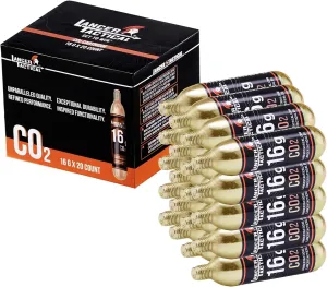 Lancer Tactical 20 Pack of 16g Threaded CO2 Cartridges Cylinder for Airsoft, Airguns, CO2 Bike Tire, Bike Tire Inflators, MTB & Road Bikes