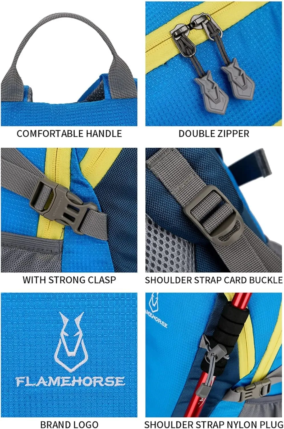 Large Capacity Outdoor Leisure Backpack Men Women Waterproof Daypack for Hiking Camping Cycling(Blue)