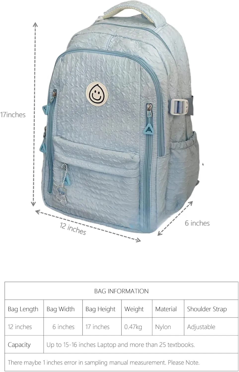 Large Capacity Textured Waterproof Backpack with pins and Accessories small cosmetic bag (Pink)