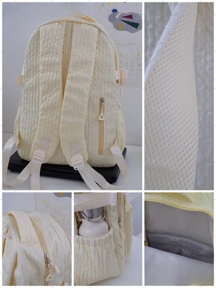 Large Capacity Textured Waterproof Backpack with pins and Accessories small cosmetic bag (Pink)