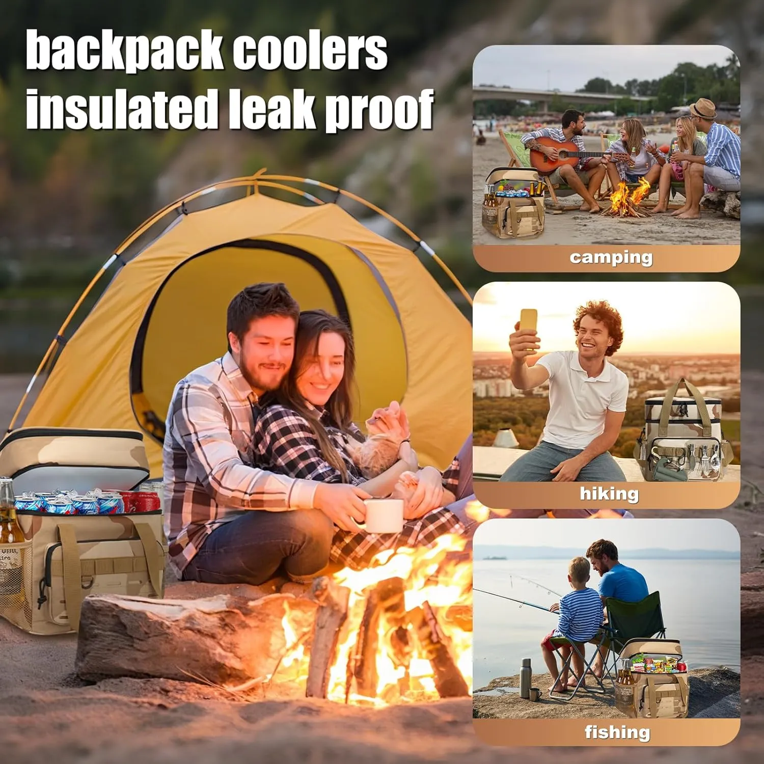 Large Cooler Backpack, Insulated Leak Proof Waterproof Travel Bag, Portable Lightweight Beach Camping Lunch Backpack for Men and Women